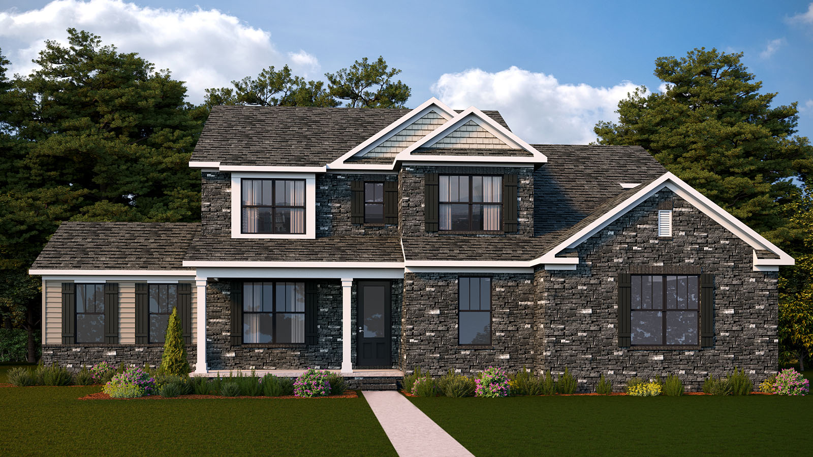 front view of home wiht stone