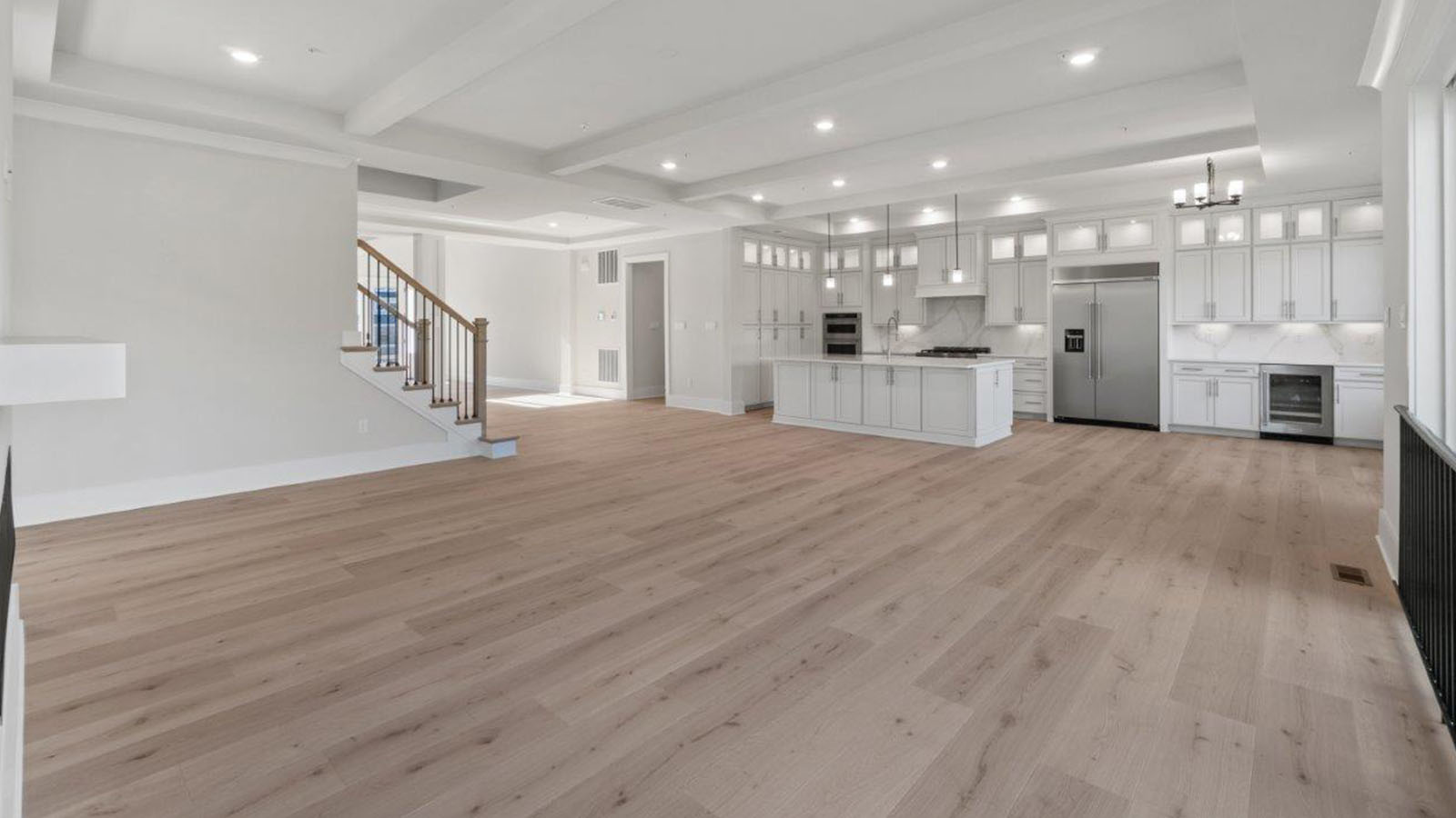 living room with linear fireplace