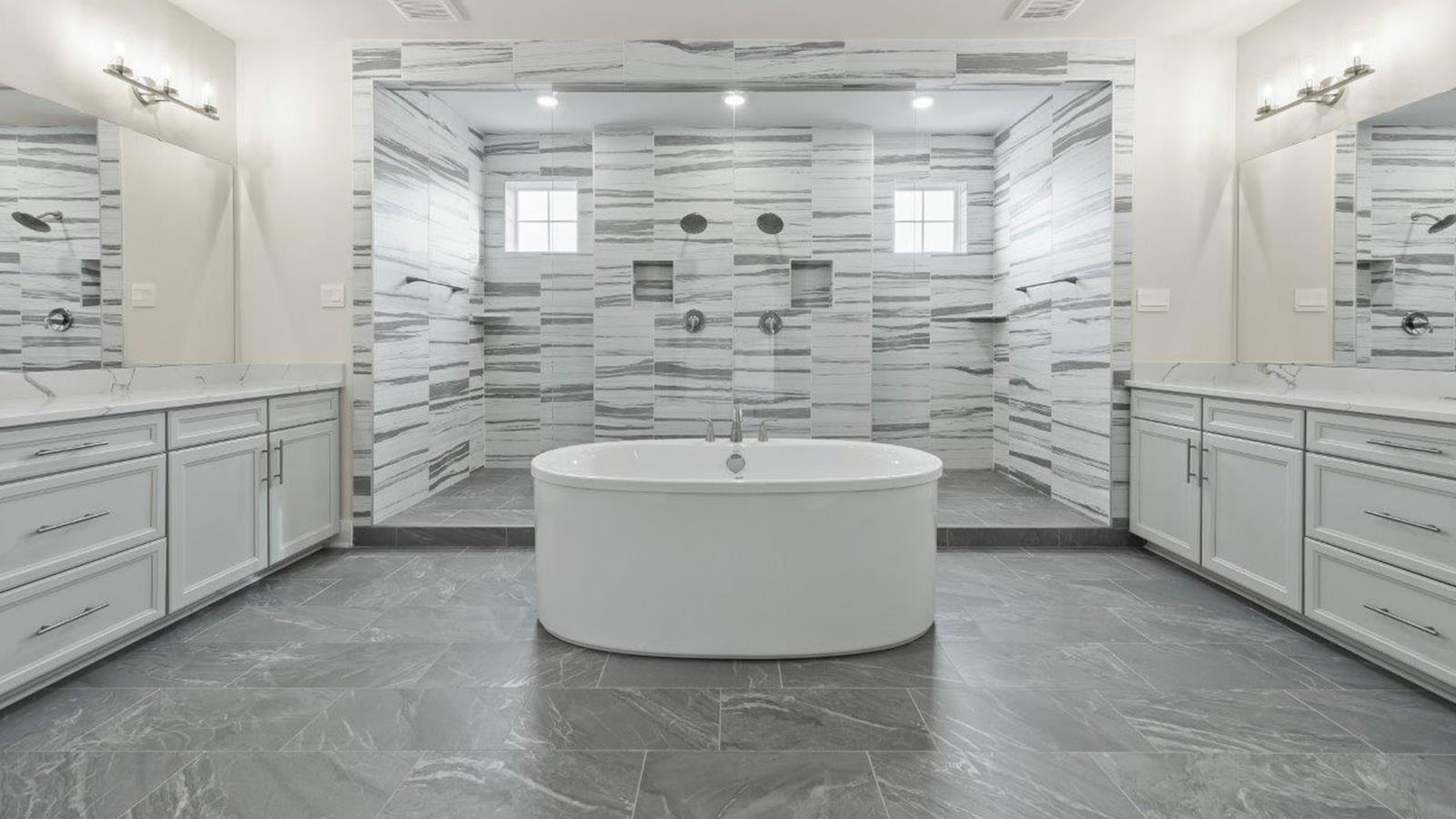 master bathroom with central soaking tub