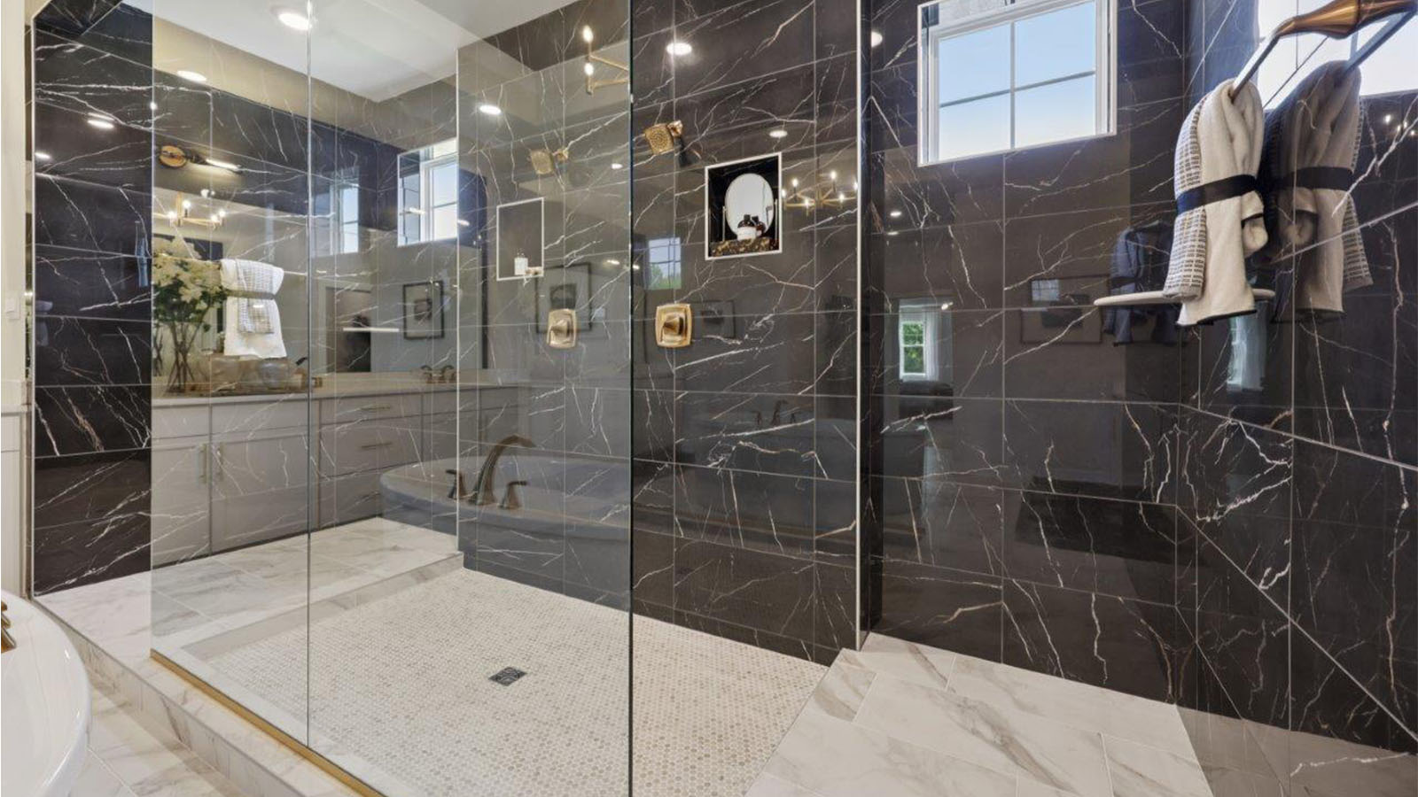 master bathroom double glass shower