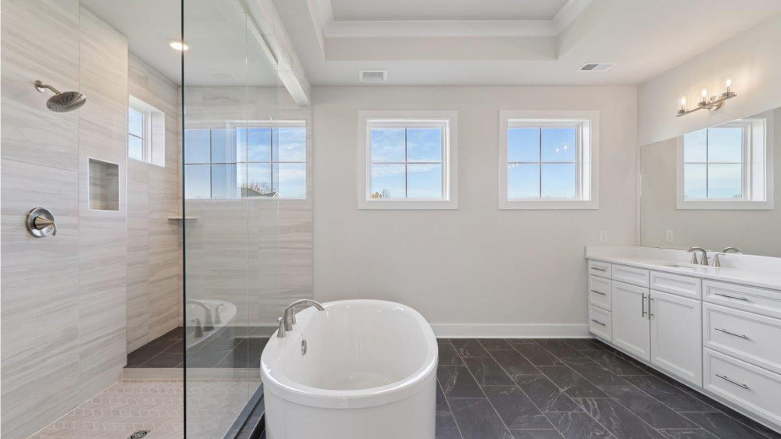master bathroom with central soaking tub