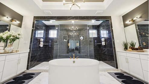 master bathroom soaking tub and glass shower