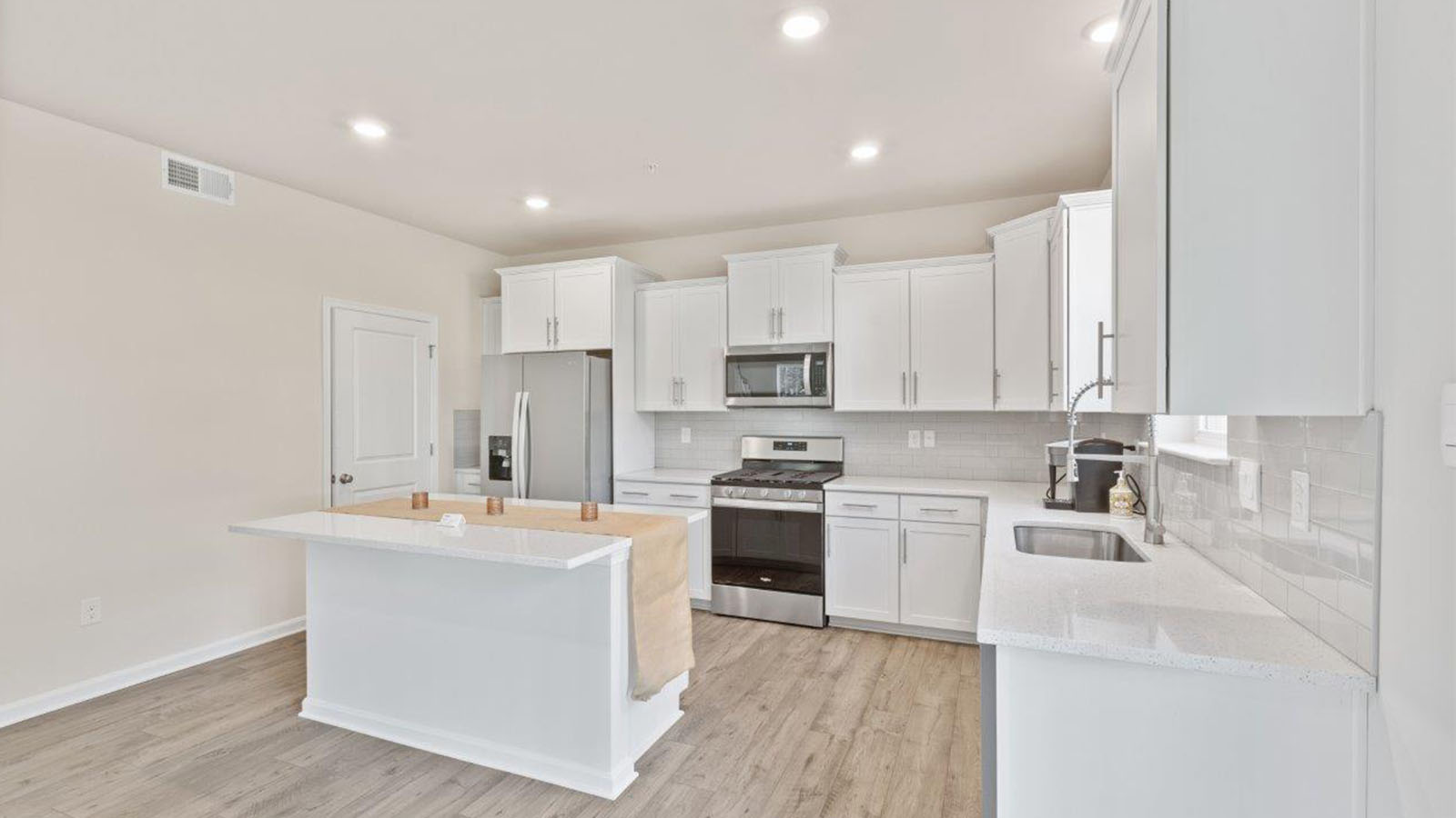 quartz counters and central island