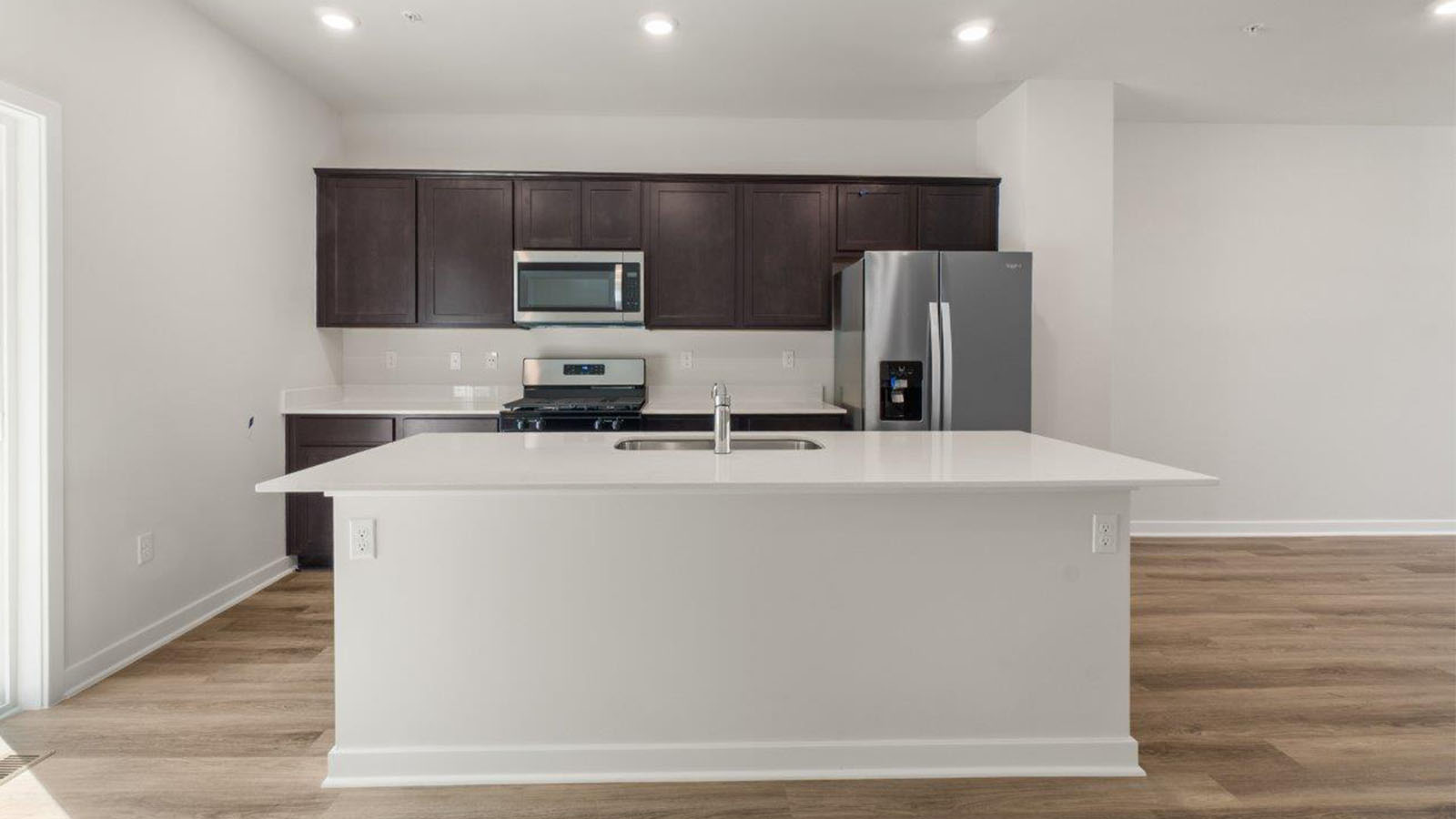 panel cabinets and quartz counters