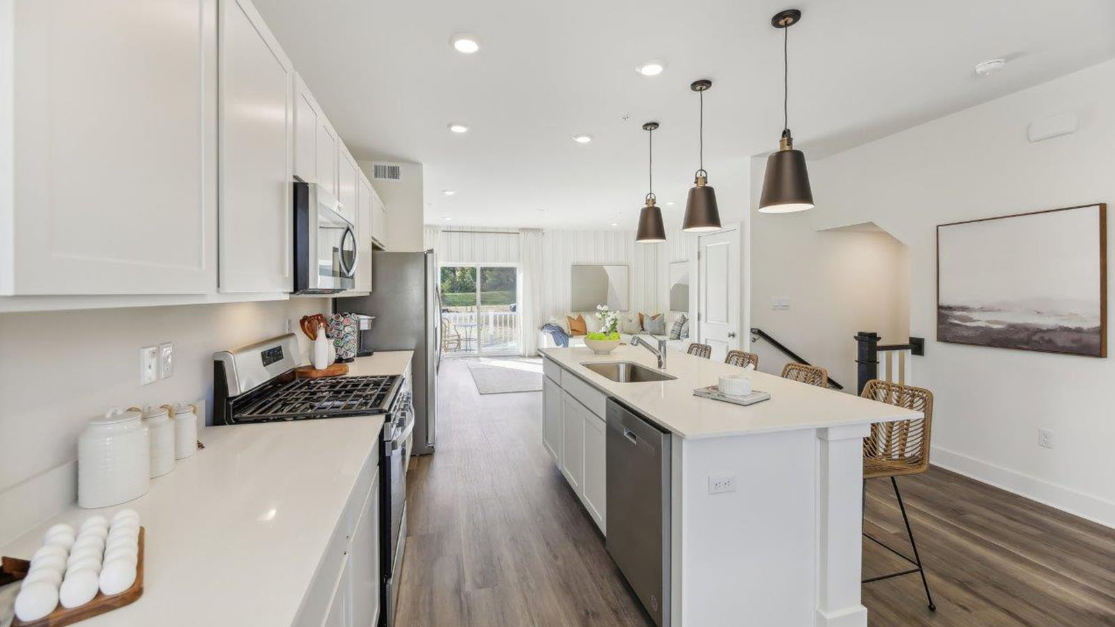 quartz counters and shaker style cabinets
