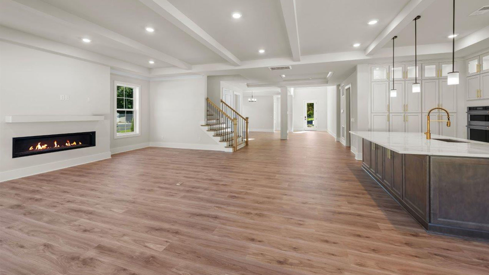 kitchen island facing into living room