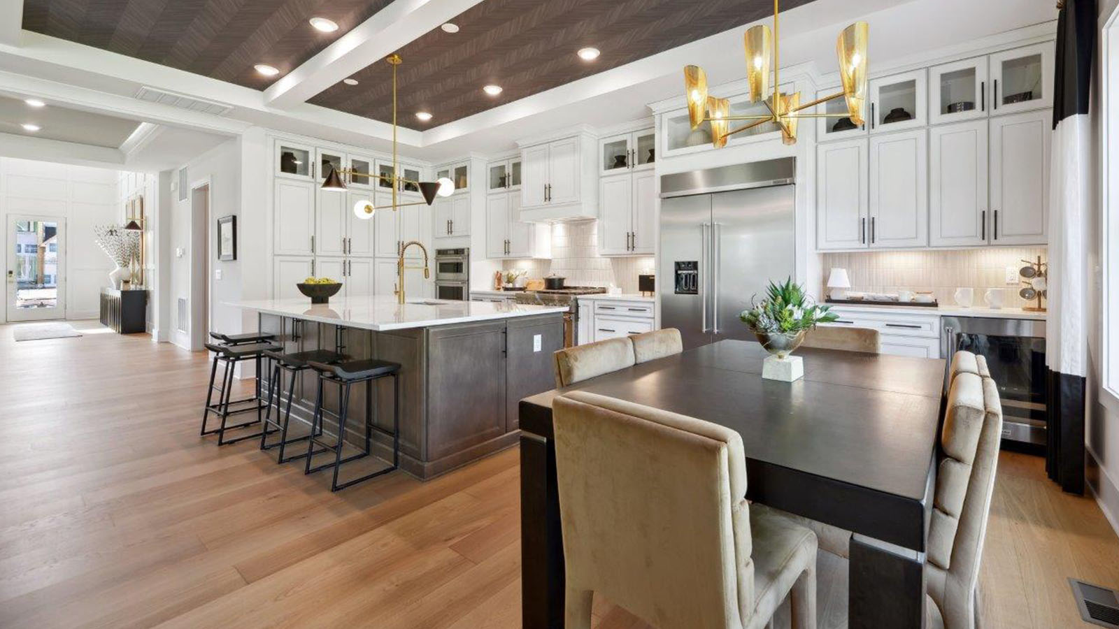 dining table and gourmet kitchen