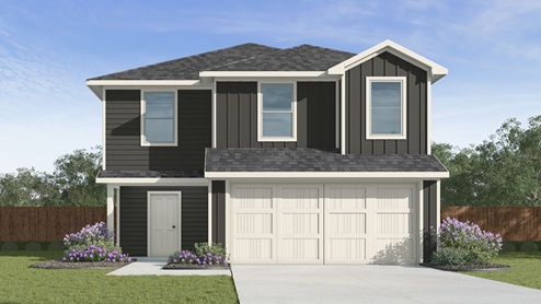 two story home with brick or siding front exterior and two car garage