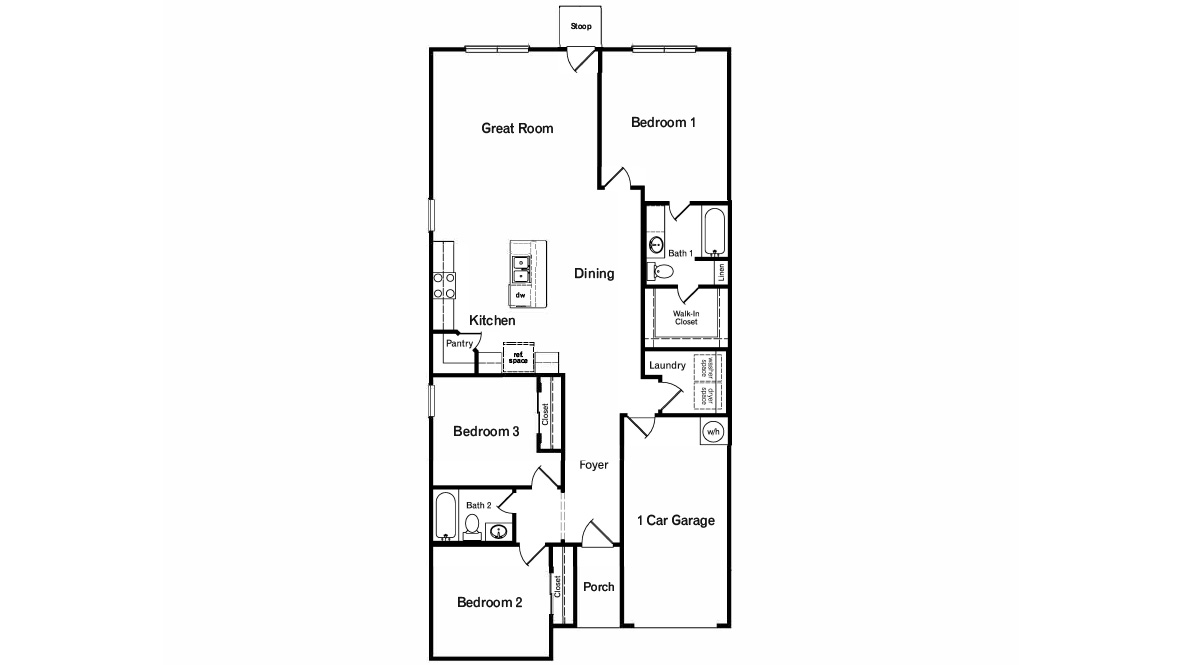 DR Horton San Antonio Redbird Ranch the tobin floor plan 1412 square feet 3 beds, 2 bathrooms, 1 story home with 1 car garage
