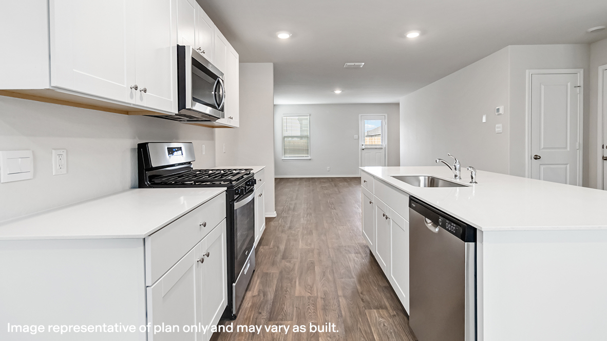 kitchen flowing into living room