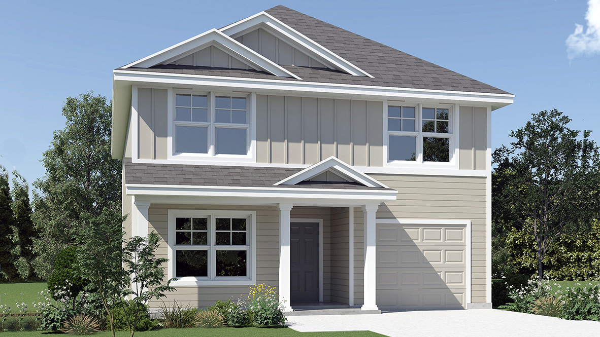 DR Horton San Antonio Redbird Ranch the commerce floor plan, 2009 square feet, elevation c, all siding exterior with 1 car garage