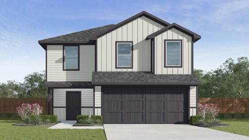 two story home with siding front exterior and two car garage