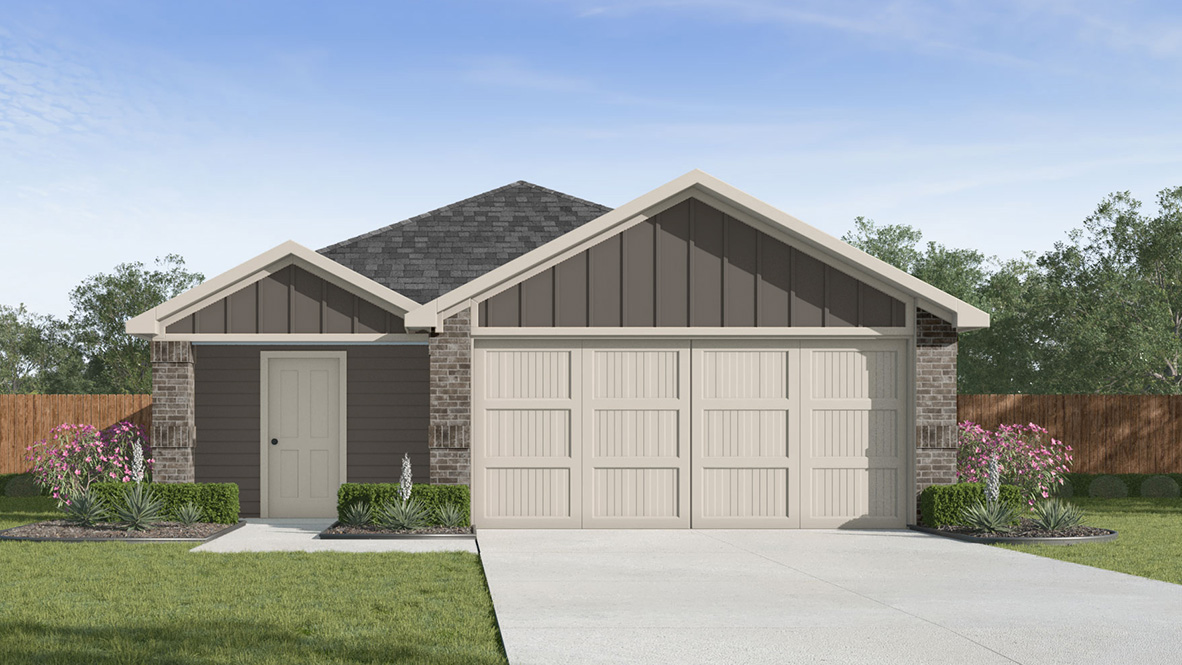 one story home with siding front exterior and two car garage