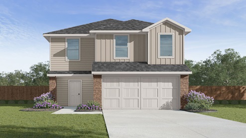 two story home with siding front exterior and two car garage