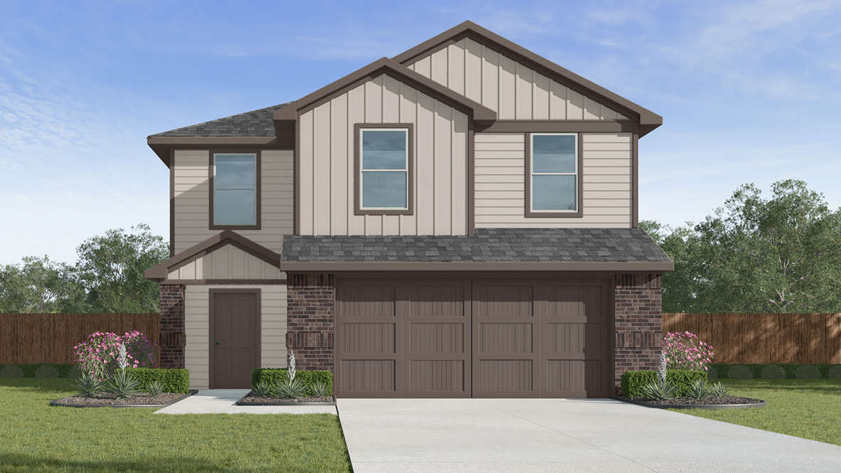 Rendering of front exterior of two story home.