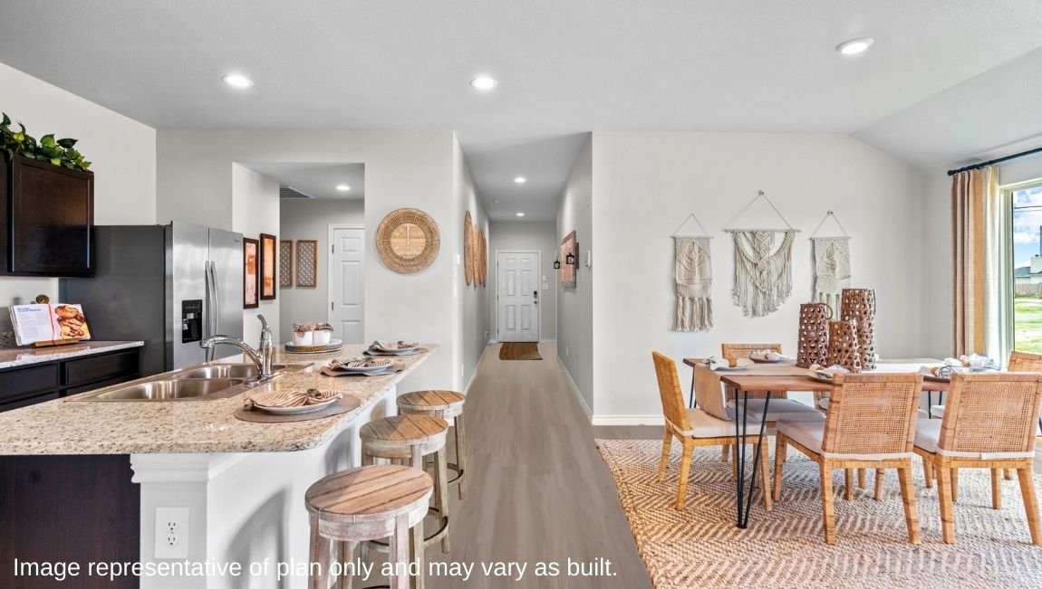 blended kitchen and dining area
