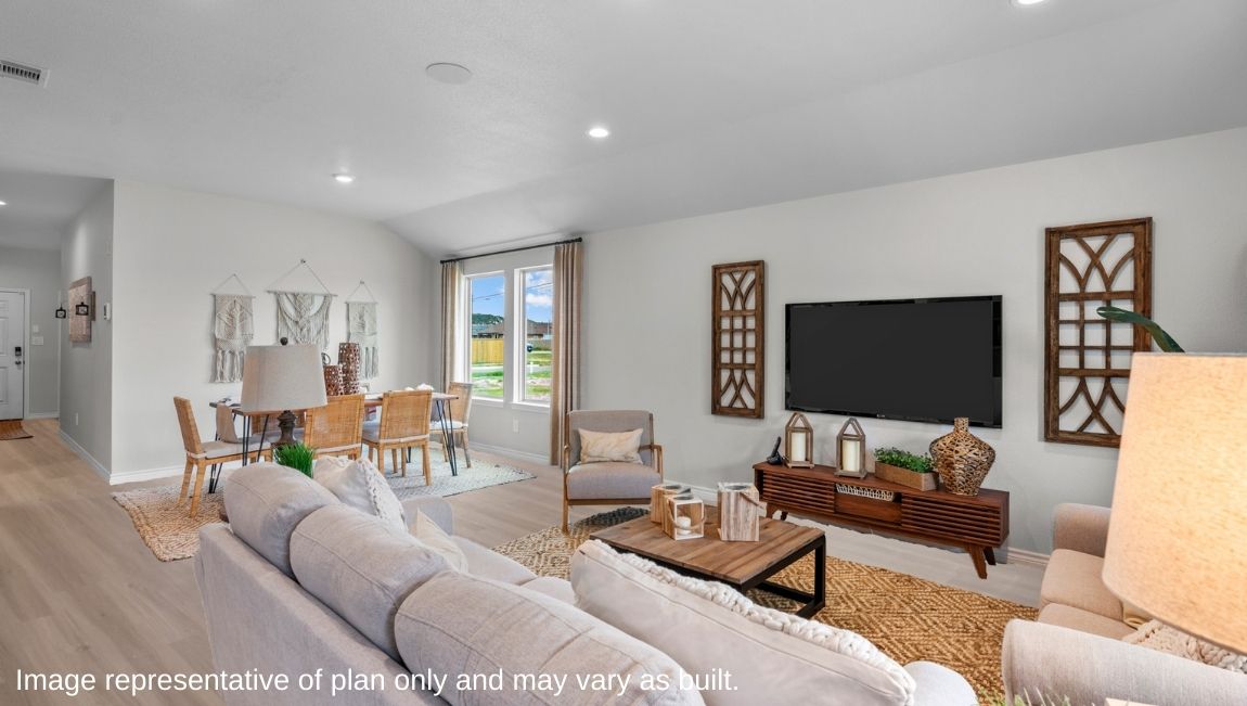 blended living room and dining area