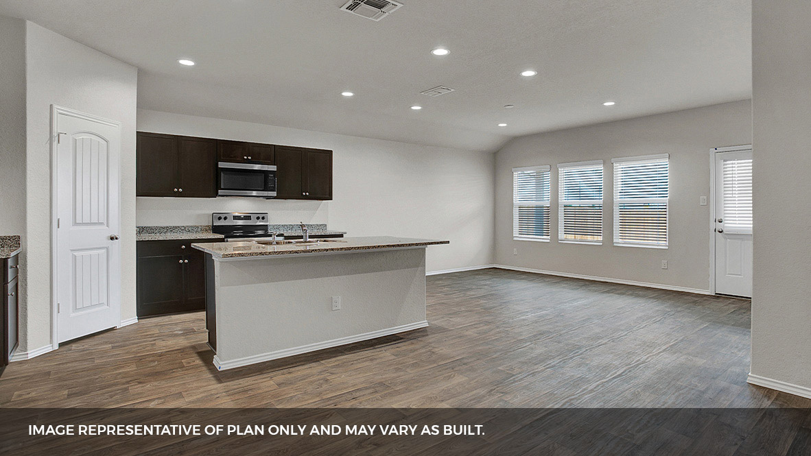 open concept kitchen, dining area and living room