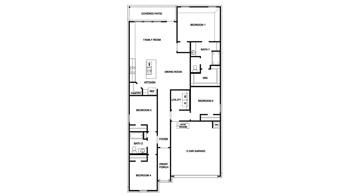 DR Horton Boerne The Birch at Spencer Ranch the easton floor plan, 4 bedrooms, 2 bathrooms, 1680 square feet, 1 story home with 2 car garage