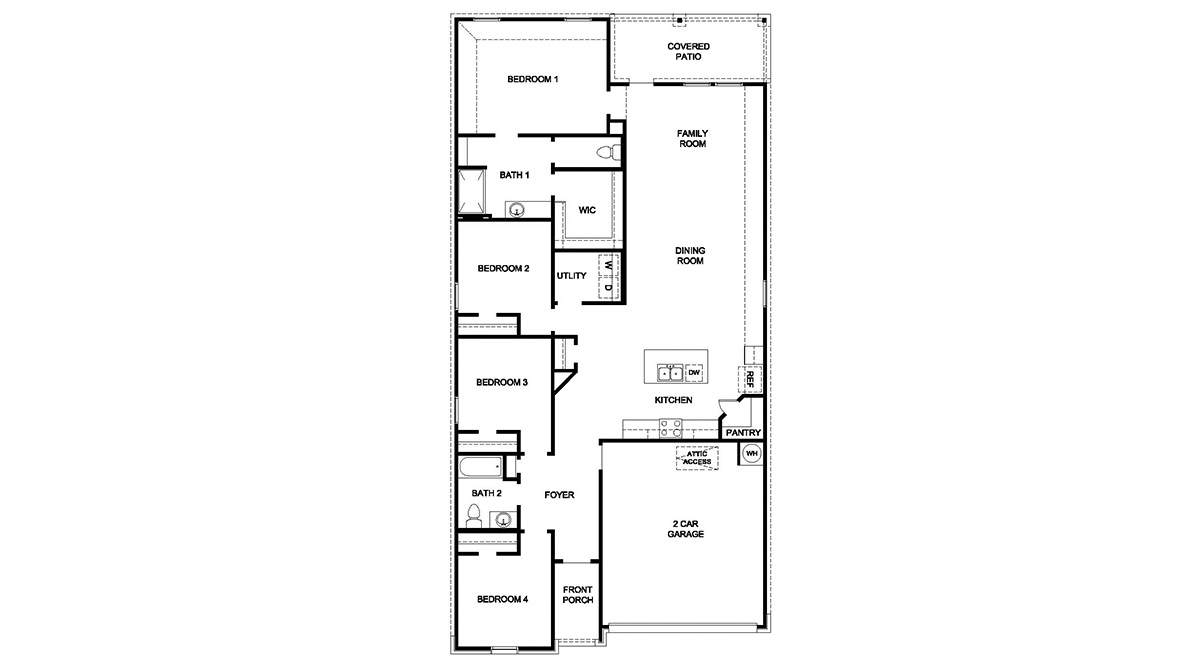 DR Horton Boerne The Birch at Spencer Ranch the gaven 1778 square feet, 4 bedrooms, 2 bathrooms, 1 story home with 2 car garage
