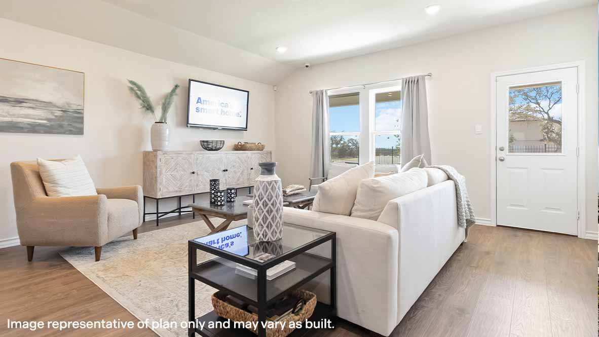 open concept living area with large windows
