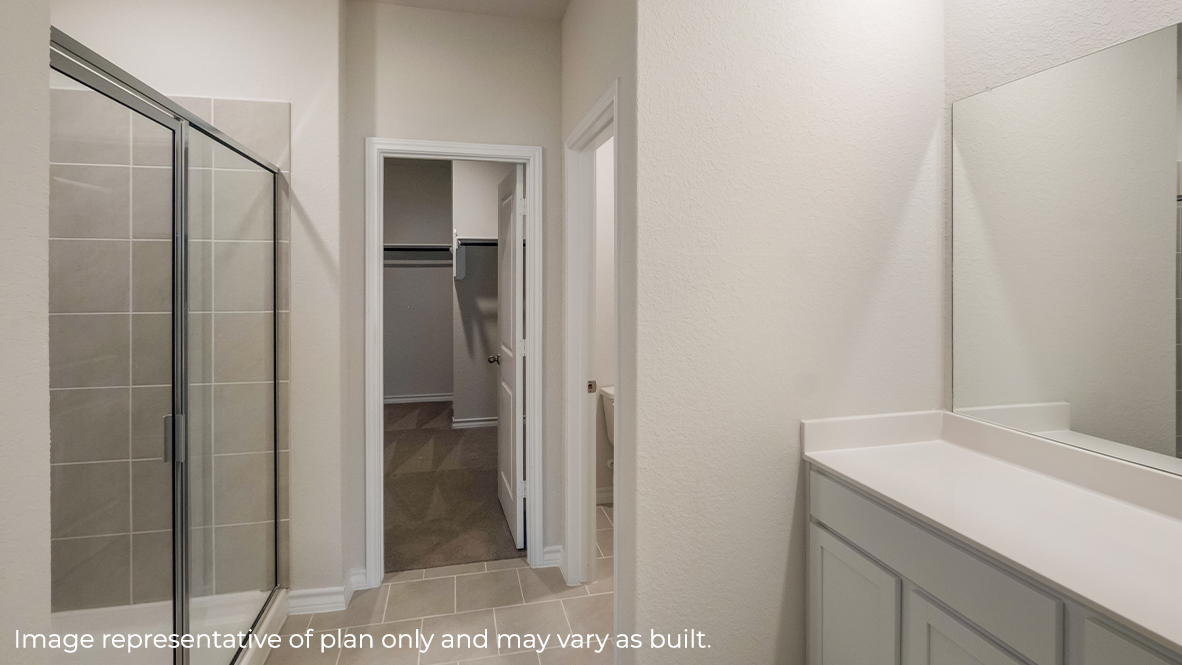 primary ensuite bathroom with walkin shower and walk in closet