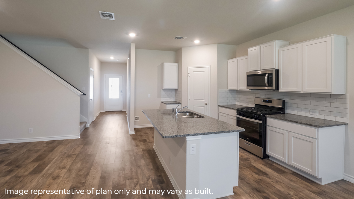 kitchen with stainless steel appliances and large kitchen island