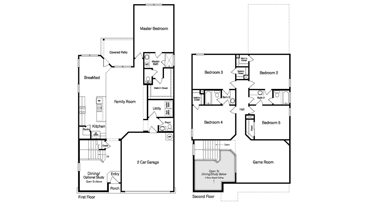 the salerno, 2862 square feet, 5 bedrooms, 3.5 bathrooms, 2 stories, 2 car garage