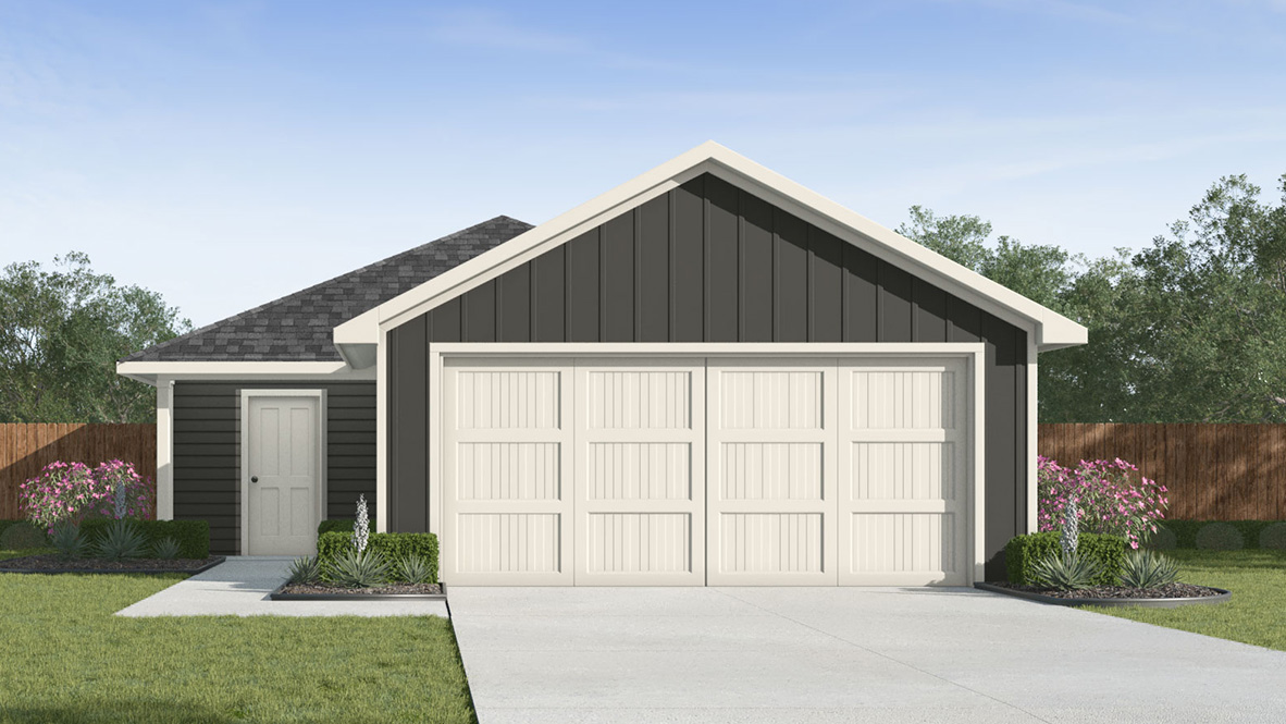 one story home with siding front exterior and two car garage