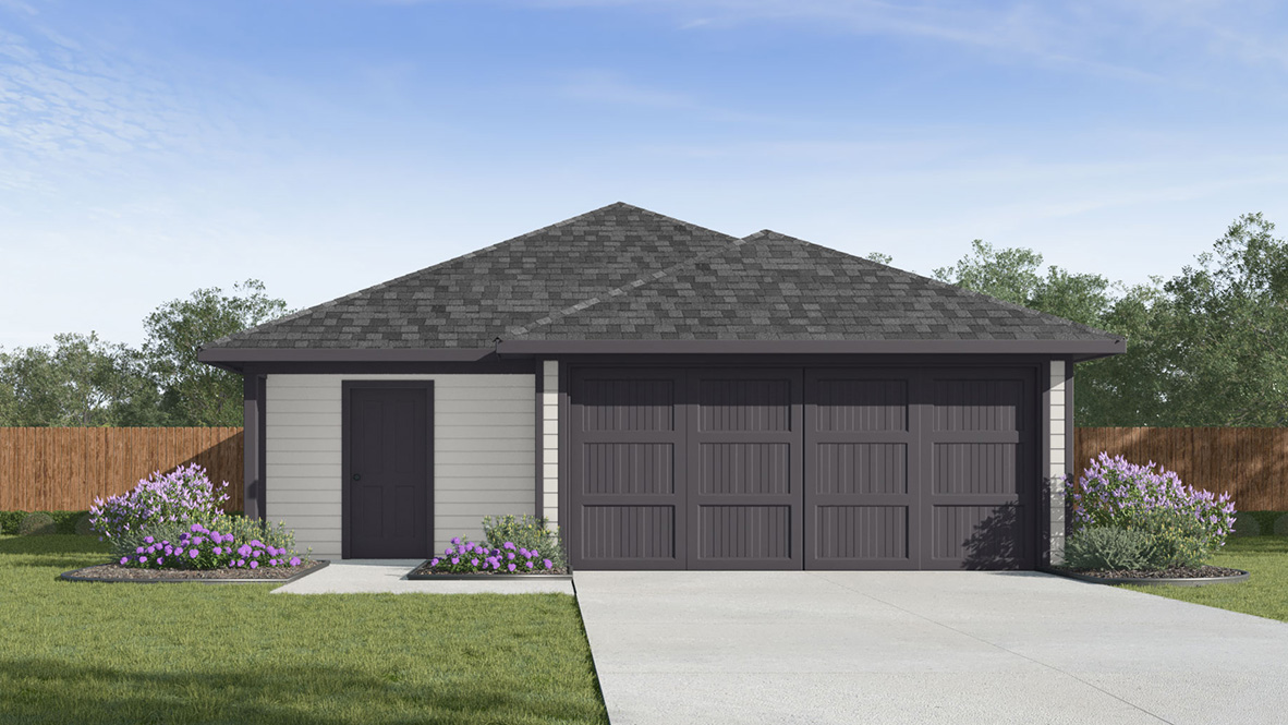 one story home with siding front exterior and two car garage