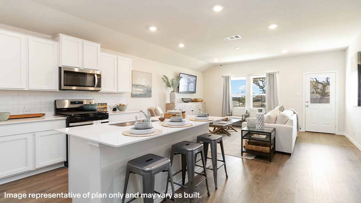 open concept kitchen and living area with hard surface flooring