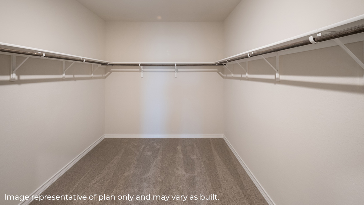 primary walk in closet with carpet flooring and built in shelving.