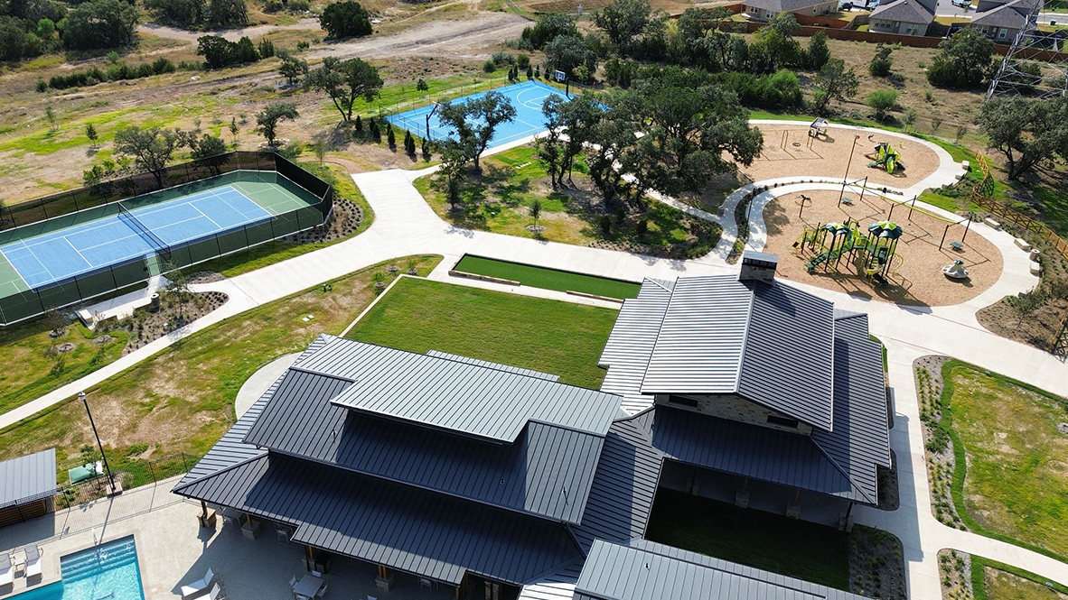 Ariel view of amenity courts and park