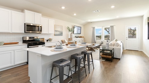 open concept kitchen flowing into living room