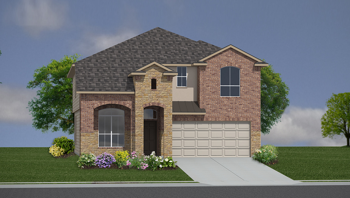 DR Horton San Antonio Brookstone Creek elevation b with brick and stone front exterior