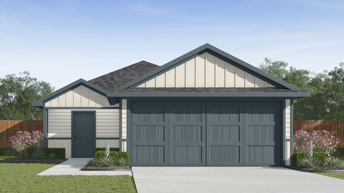 one story home with brick or siding front exterior and two car garage