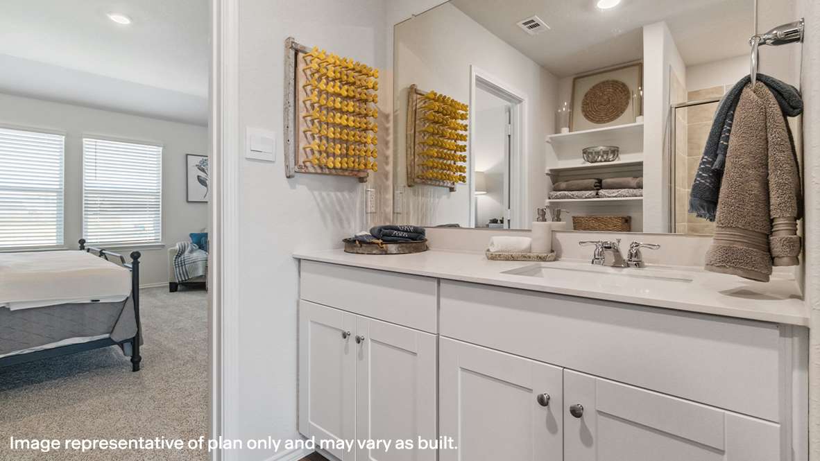 Primary bathroom with hard surface flooring.