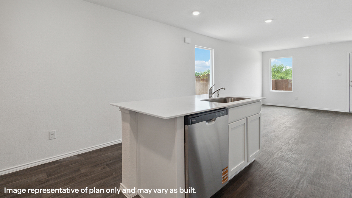 View from kitchen to the living, dining and, backyard areas, delivering our fresh open design at Moonlight