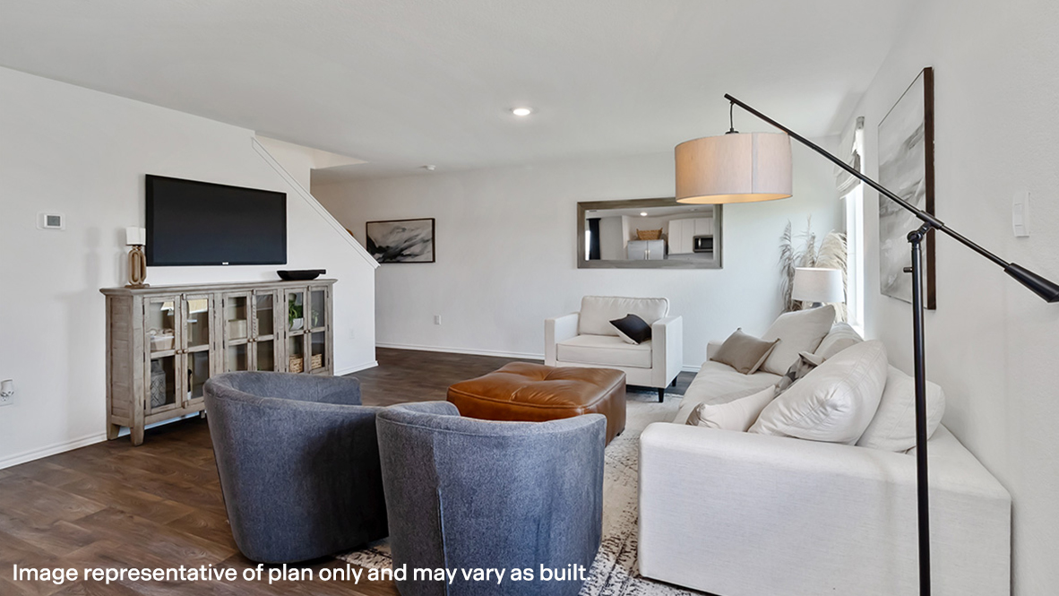 Living room features quality throughout, fresh open concept flowing to the kitchen, dining areas, at Stonehill