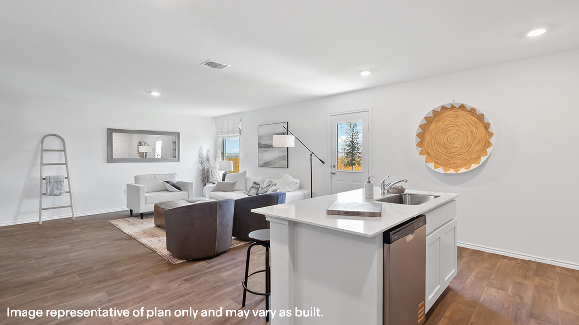 View from kitchen to the living room, backyard area, adding our fresh open design at Stonehill