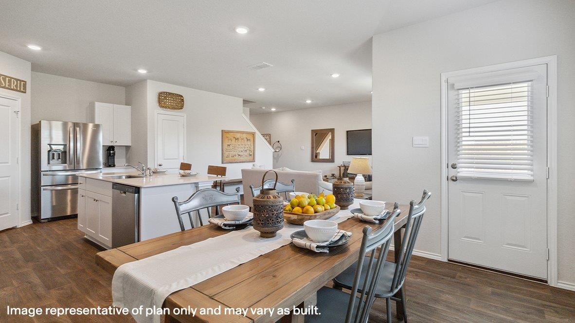 Blended dining area, kitchen and living room.
