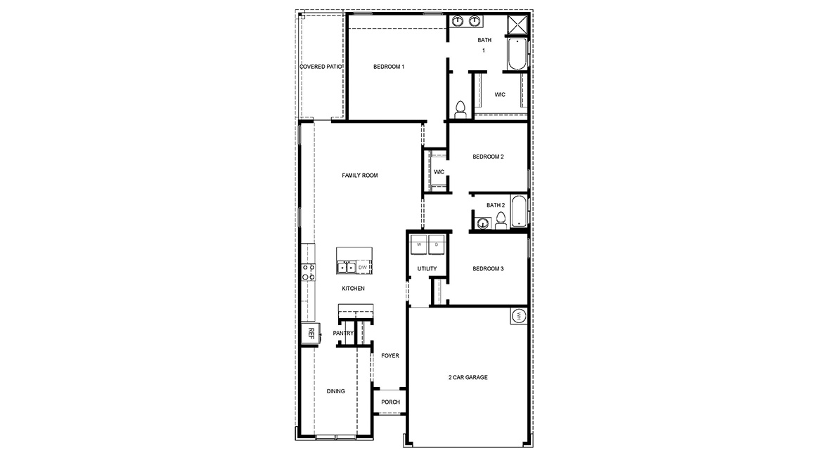 One story home with covered porch, brick and siding front exterior and two car garage.