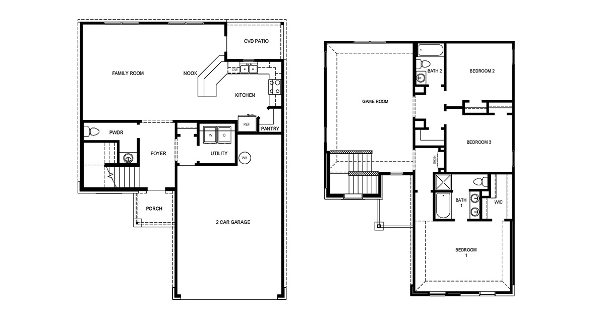 Two story home with covered porch, brick and siding front exterior and two car garage.