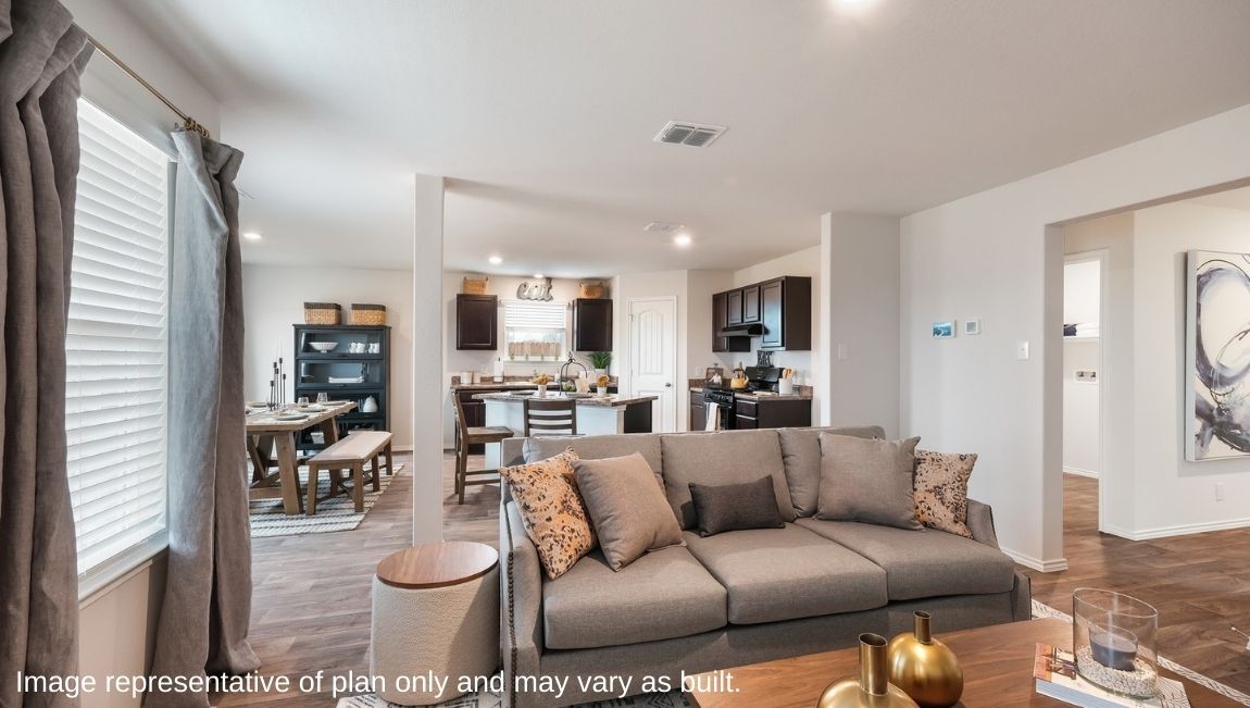 Kitchen - Living - Dining - The Bowie Floor Plan at Redbird Ranch in San Antonio, Texas Presented By D.R. Horton