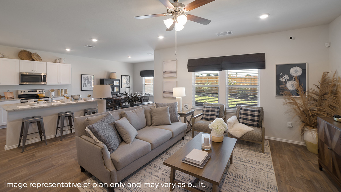 Kitchen - Living - Dining - The Nicole Floor Plan at Redbird Ranch in San Antonio, Texas Presented By D.R. Horton