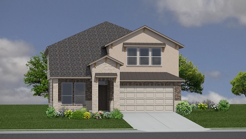 DR Horton Bulverde Copper Canyon the salerno floor plan 2861 square feet 2 story 2 car garage stucco stone and brick front exterior