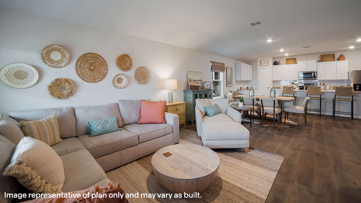 DR Horton San Antonio Laurel Vistas the bryant floor plan 1703 square feet open concept living room dining area and kitchen