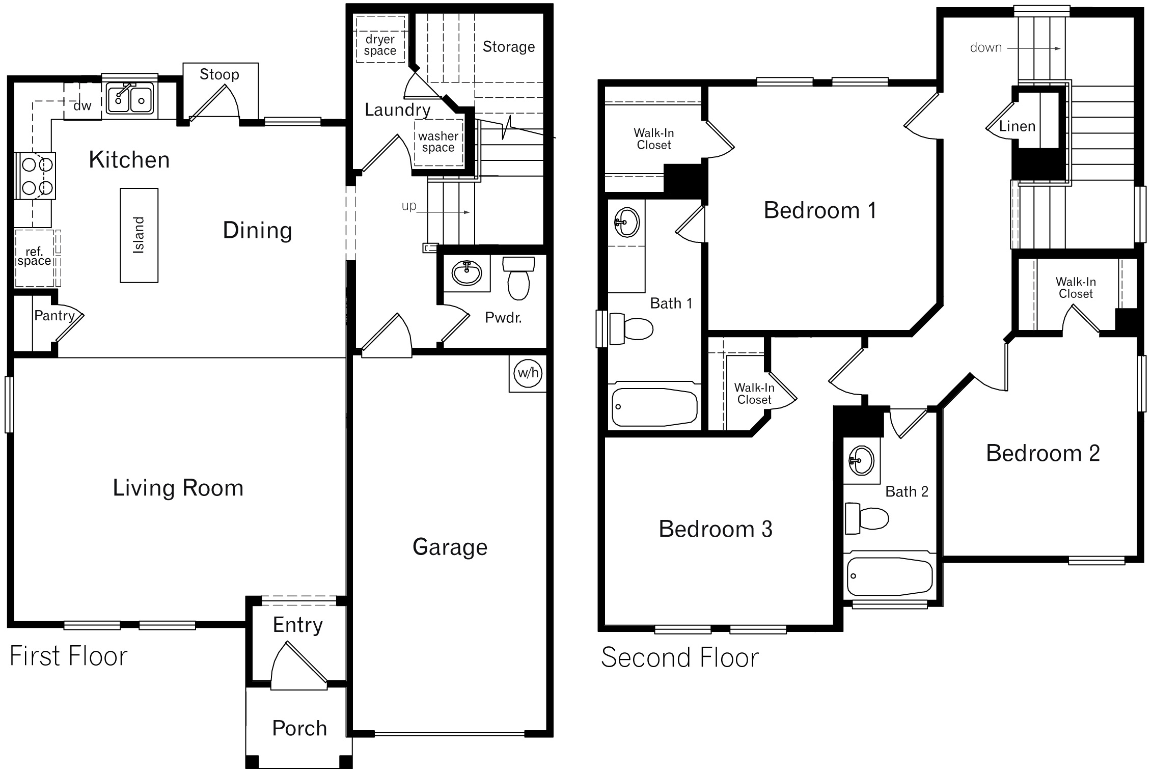 DR Horton San Antonio Laurel Vistas the ellington floor plan 1508 square feet 3 bedroom 2.5 bathrooms 2 story 1 car garage