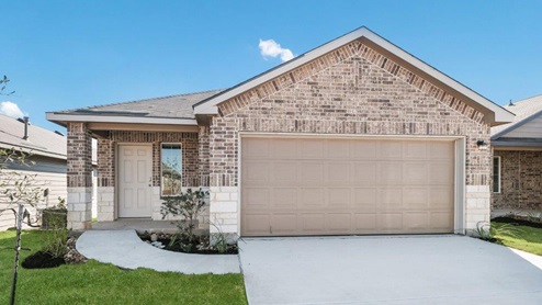 DR Horton San Antonio Laurel Vistas 2 story 2 car garage series with brick and stone front exterior
