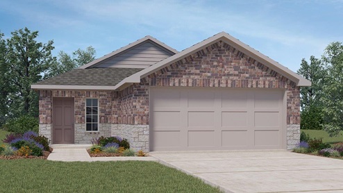 single story home with brick siding and two car garage
